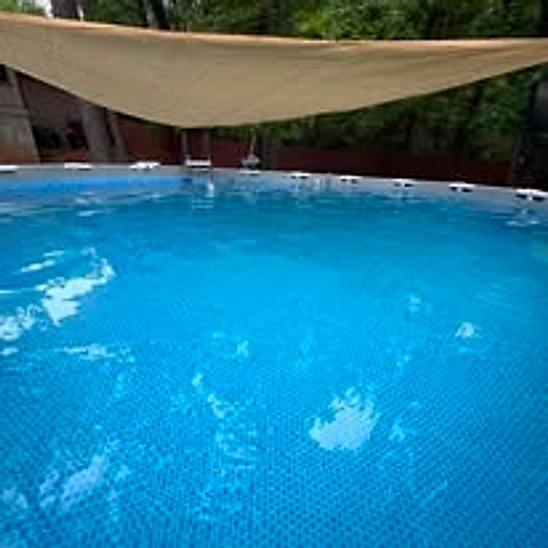 Sparkling blue above-ground pool